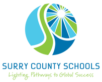 Surry County Schools Logo. Images text says: Surry County Schools, Lighting Pathways to Global Success.
