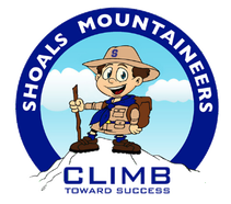 Shoals Elementary School Logo. Image text says: Shoals Mountaineers, climb towards success.