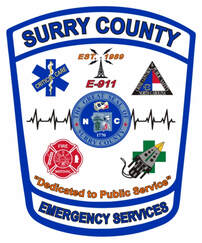 Surry County Emergency Services Logo. Image text says: Surry County Emergency Services, Dedicated to Public Service.
