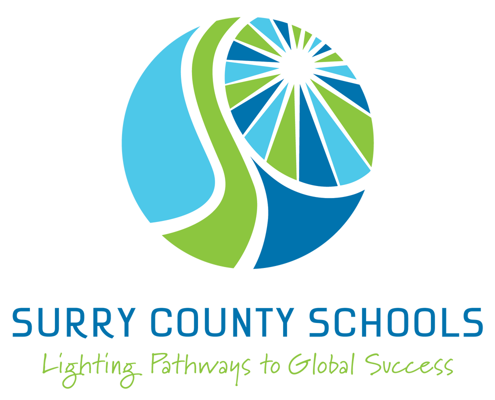 Surry County Schools Logo. Images text says: Surry County Schools, Lighting Pathways to Global Success